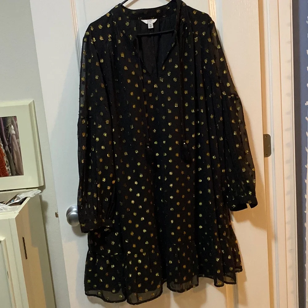 % crown & ivy 3X Black Long Sleeve Dress with Gold Dot Print - Picture 1 of 7
